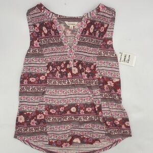 Lucky Brand Floral Smocked Tank in Red Multi